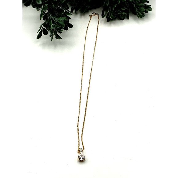 Vintage Gold-Tone Chain Necklace With Solitaire CZ Pendant by Swarovski - Picture 2 of 6